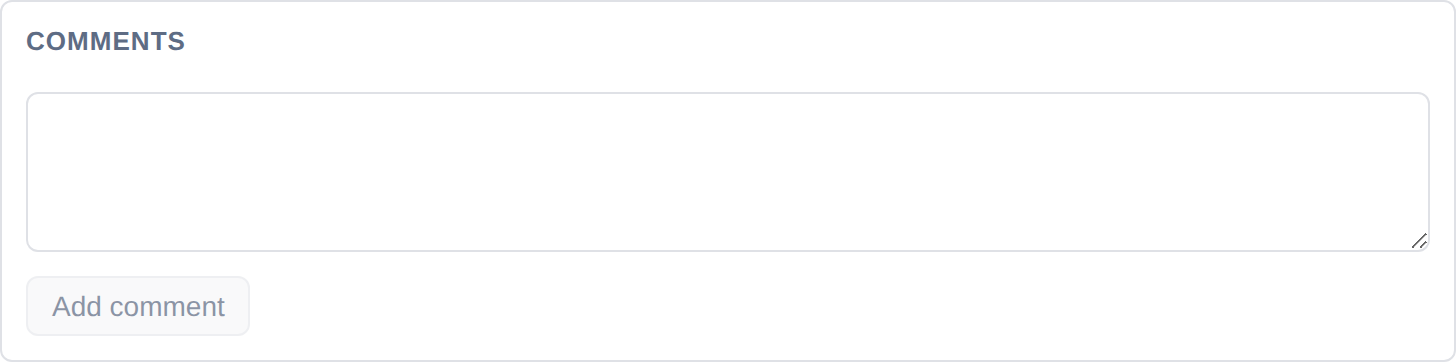The comments panel on an improvement record, with an empty text area and an Add comment button.